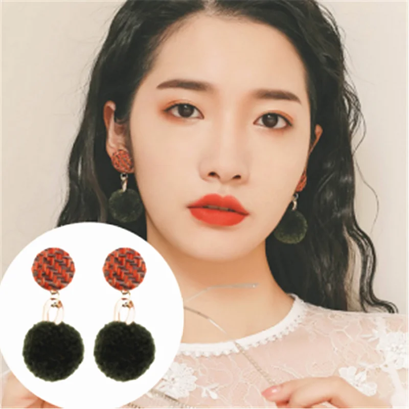 Cute Contrast Color Round Ball Earrings Geometric Earrings For Woman Gift Wholesale Hair Ball Bijoux Boucle D'oreille