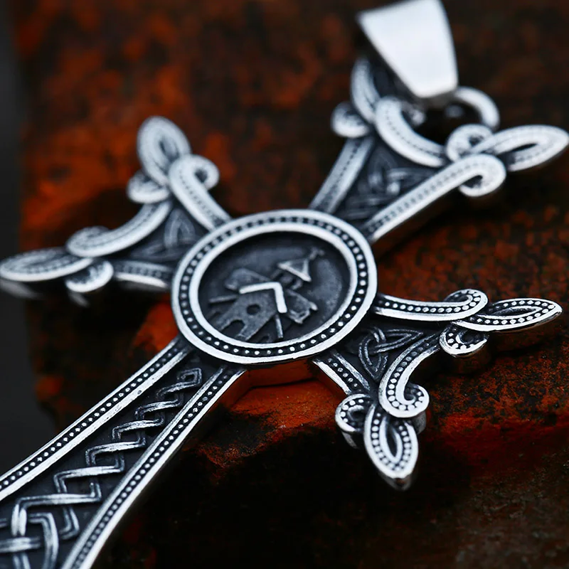 BEIER Viking Amulet Viking Alphabet Talisman Pendant Nordic Viking Style Pendant With Celtic Cross Men Necklace BP8-372