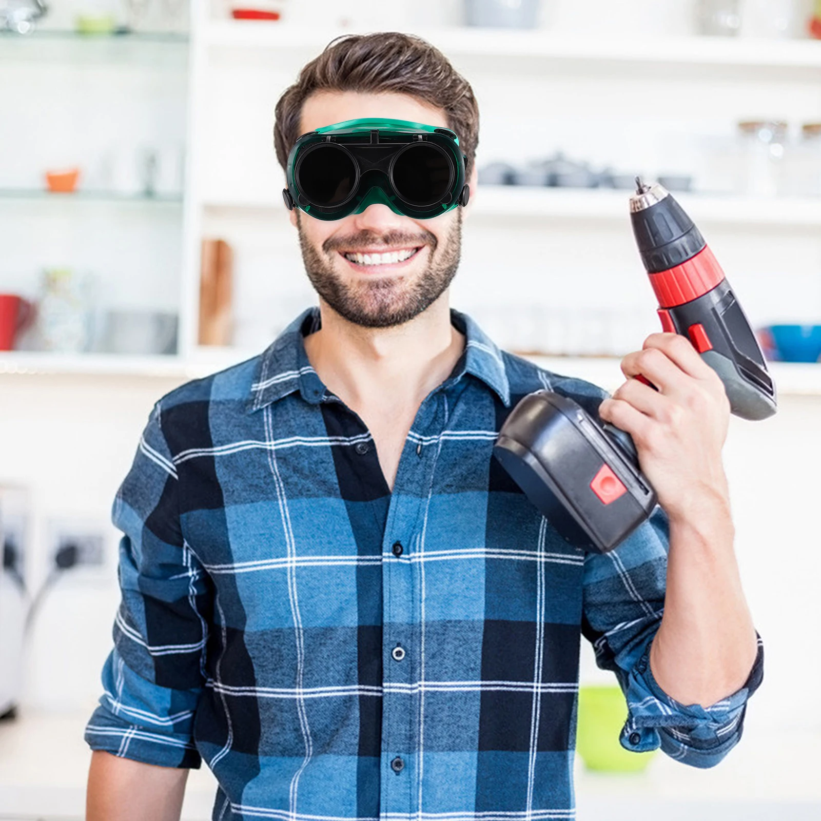 

2Pcs Welding Glasses Safety Eyewear PVC Flip-up Goggles Anti-glare Protection Electric Work Welding Accessories Safety