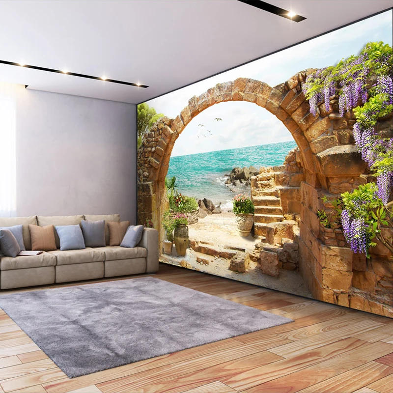 Customized products Mural Garden Stone Arches Sea View 8D Photo Wallpaper Bedroom  restaurant Living room TV background wall 3d