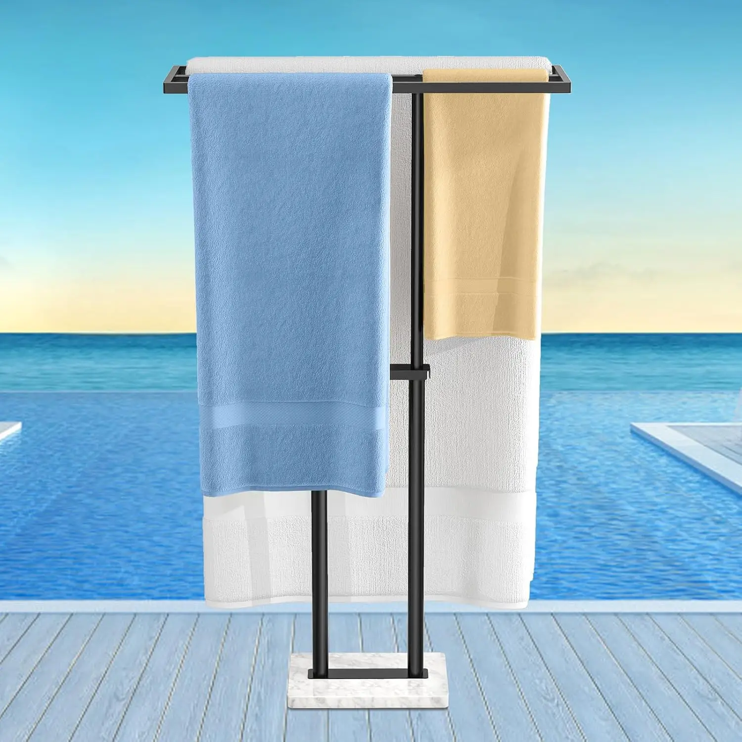 

40 Inch Freestanding Towel Rack, 3 Tier Towel Holder Stand with Heavy Marble Base for Bathroom, Black