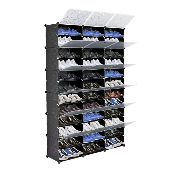 12-Tier Shoe Rack Organizer for 72 Pairs - Expandable Storage Cabinet (Black)