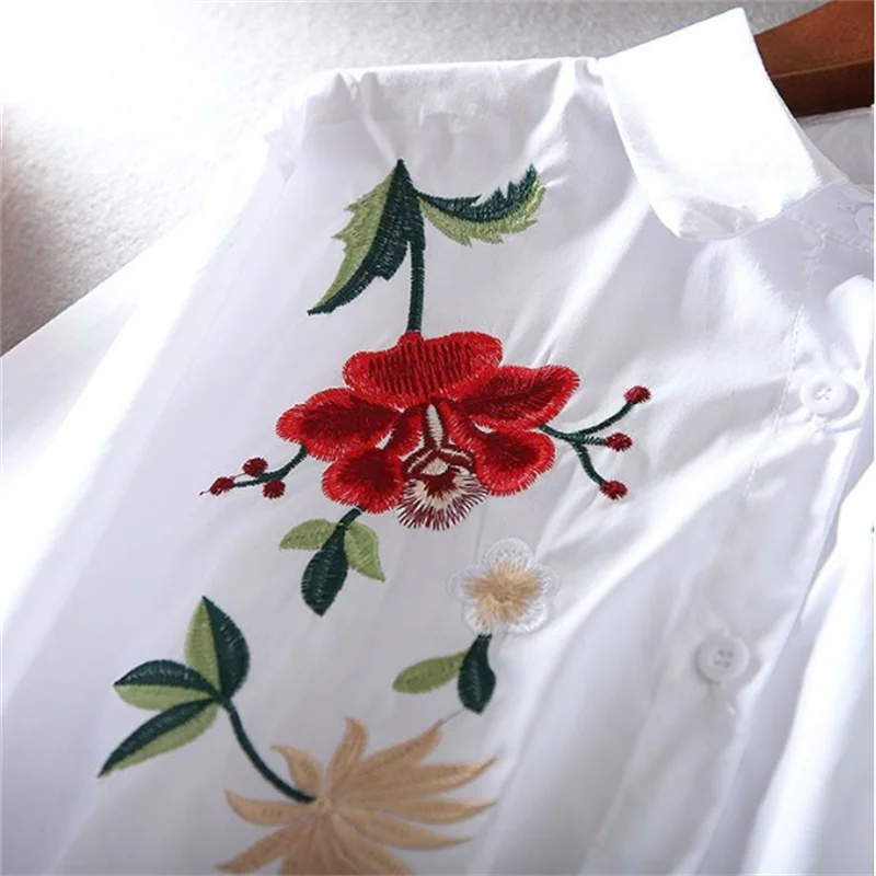 Embroidered Shirt For Women Blouse Artistic Blous Retro Woman Blouse Loose Top Lapel Cardigan Summer Leisure Woman Clothes Shirt