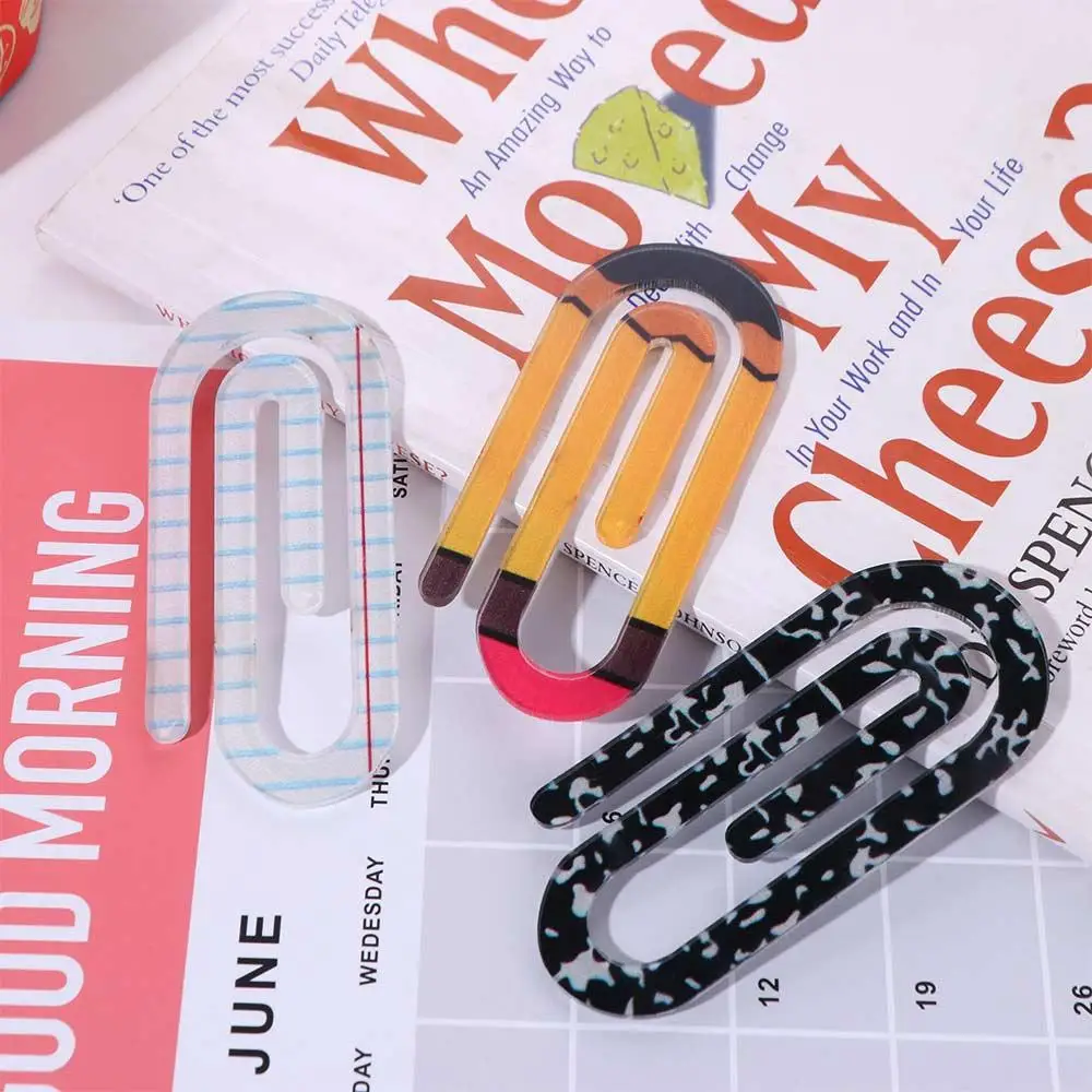

3Pcs/set Creative Paperclip Bookmark Classroom Theme Acrylic Paper Clips Page Clip Reading Mark Notebooks Paper Clips Note Decor