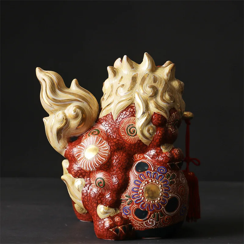 Japan Imported Kutani Ceramic Decoration Living Room Ornament No. 6 Lion Roll Bedroom Desktop