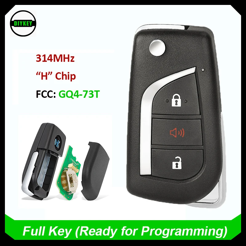 DIYKEY 3 زر بدون مفتاح مفتاح الوجه عن بعد FSK 314MHz H رقاقة فوب لتويوتا RAV4 2019 2020 20212022   2023 GQ4-73T GQ473T