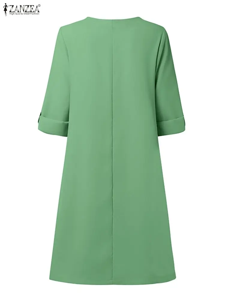 2025 ZANZEA femmes chemise longue Robe mode automne couleur unie genou longueur Robe d'été 3/4 manches décontracté ample fête robes Robe