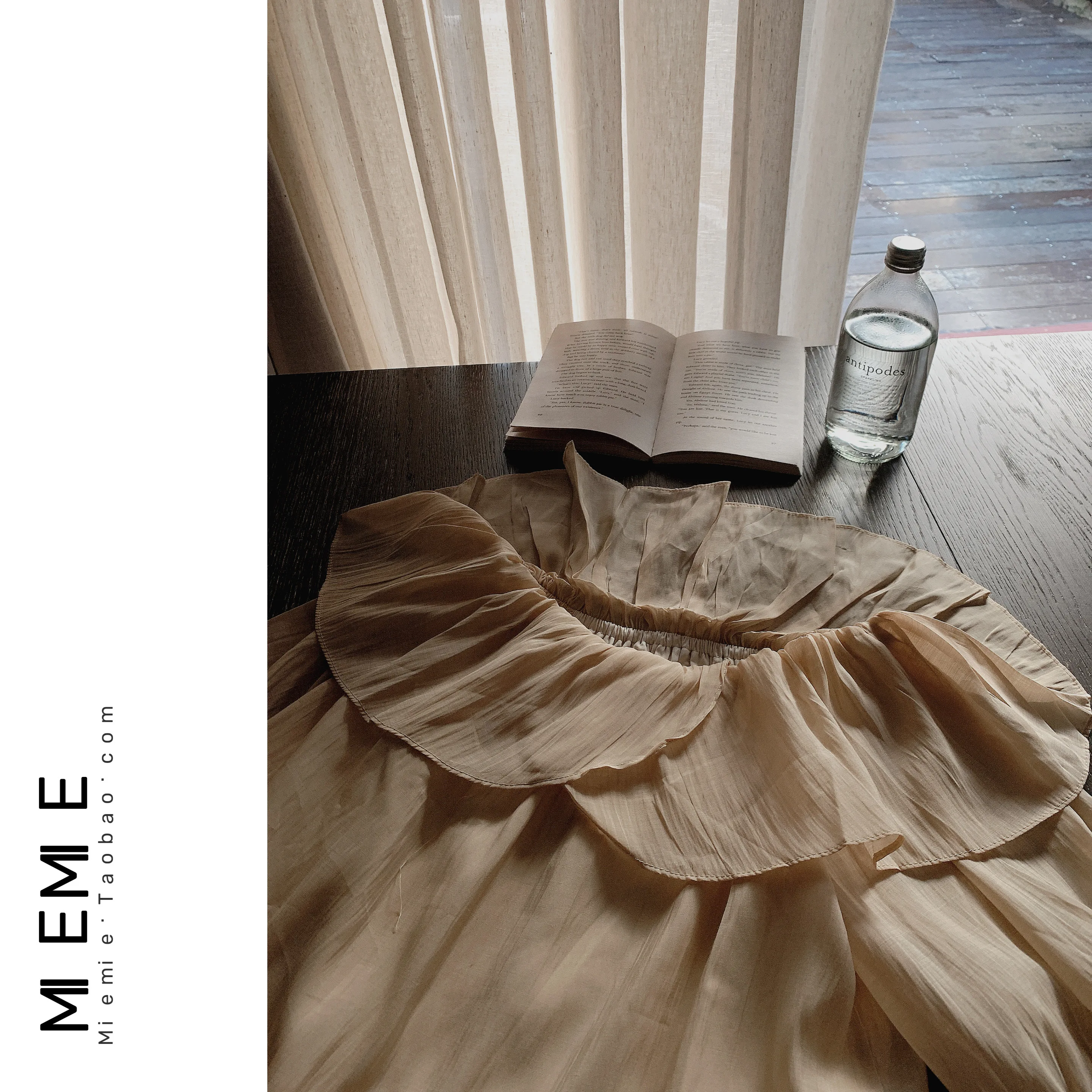 فستان شيفون بلون الشمبانيا والمشمش مع ياقة دانتيل مطرزة وطيات ريترو قابل للتنفس مع طبقة داخلية مزدوجة