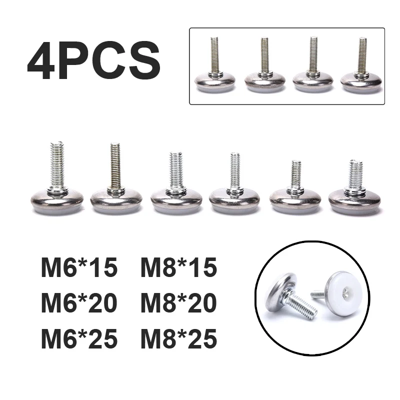 4 Pcs M6 M8 Screw Adjustable Steel Furniture Legs Anti-slip Base Table Cabinet Leg Pad Feet LevelerMetal Furniture Foot Level