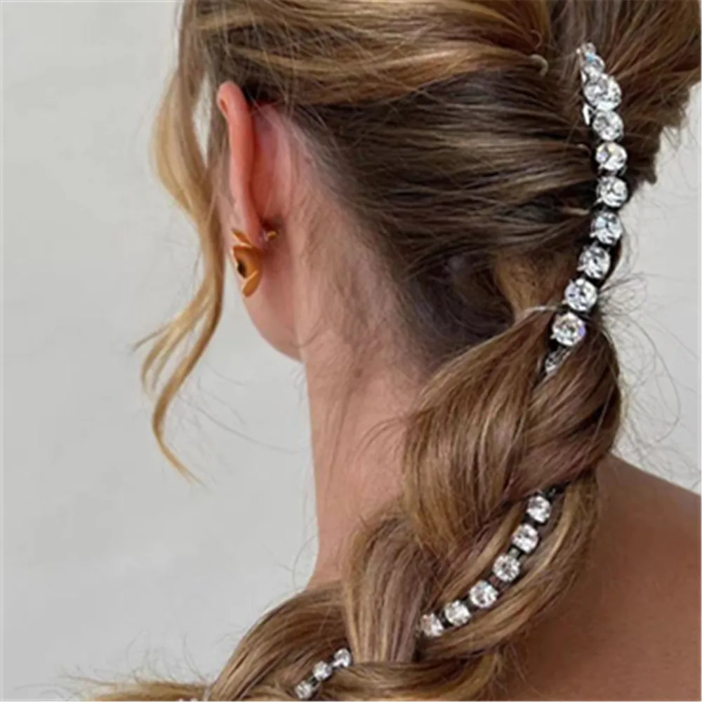 Novelly Crystal Long Tassel Chain Snake Hair Clips Hair Jewelry for Girl Rhinestone Geometric Hairpin Barrettes Hair Accessories