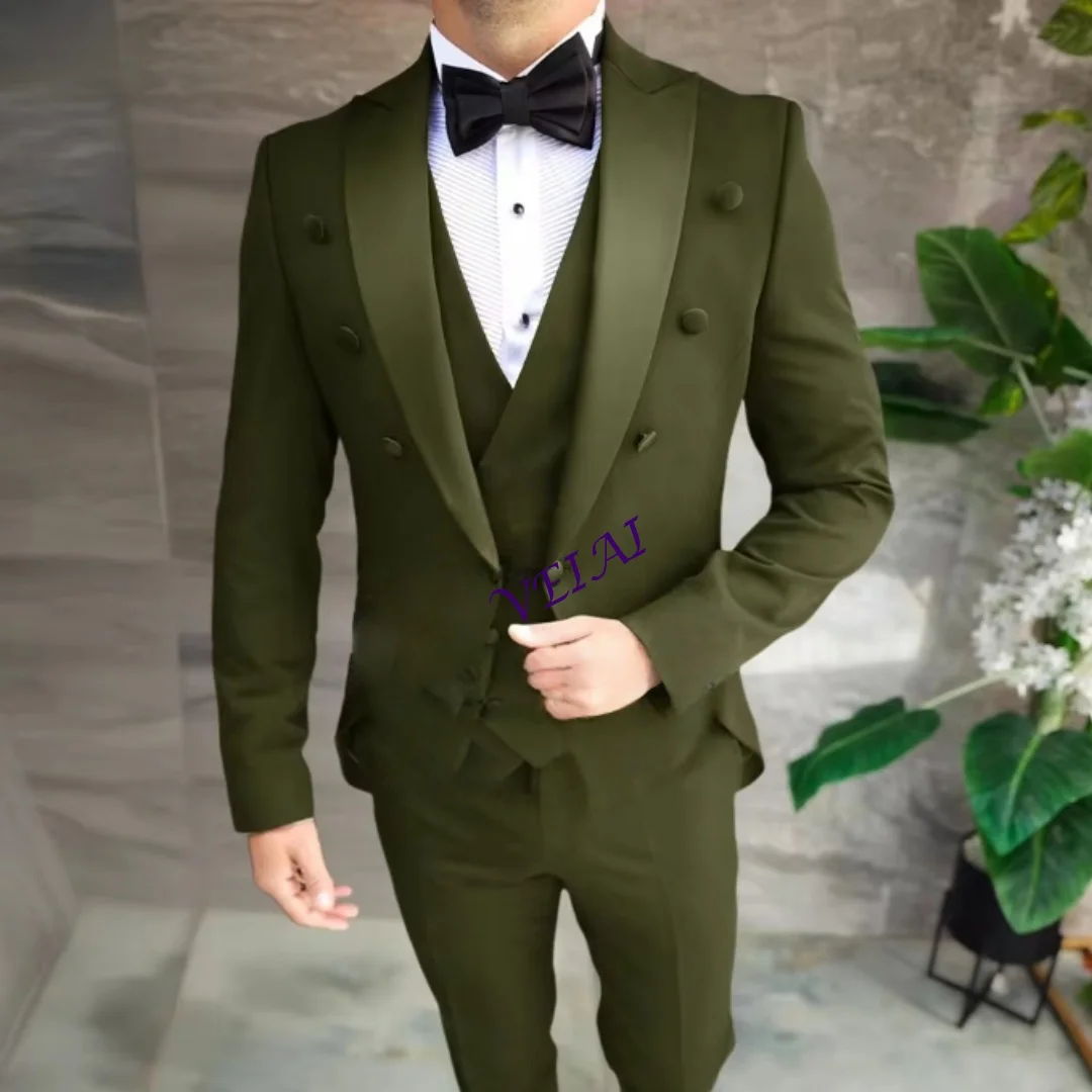 Customized Classy Men's Black Tailcoat 3pcs Set Satin Peak Lapel Blazer Vest Pants Tailored Wedding Groom Graduation Prom Suit