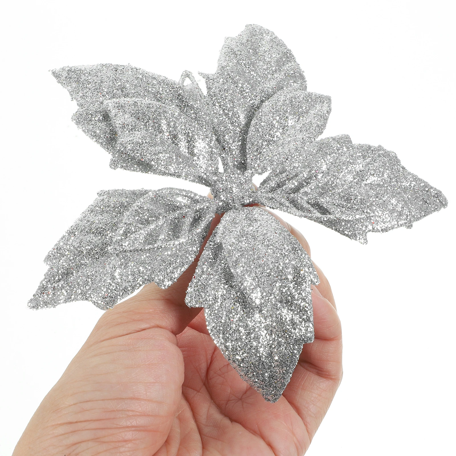 

10pcs Glitter Poinsettia Artificial Christmas Flowers For Home Xmas Tree Wreath Decor Poinsettia Flowers Decorative