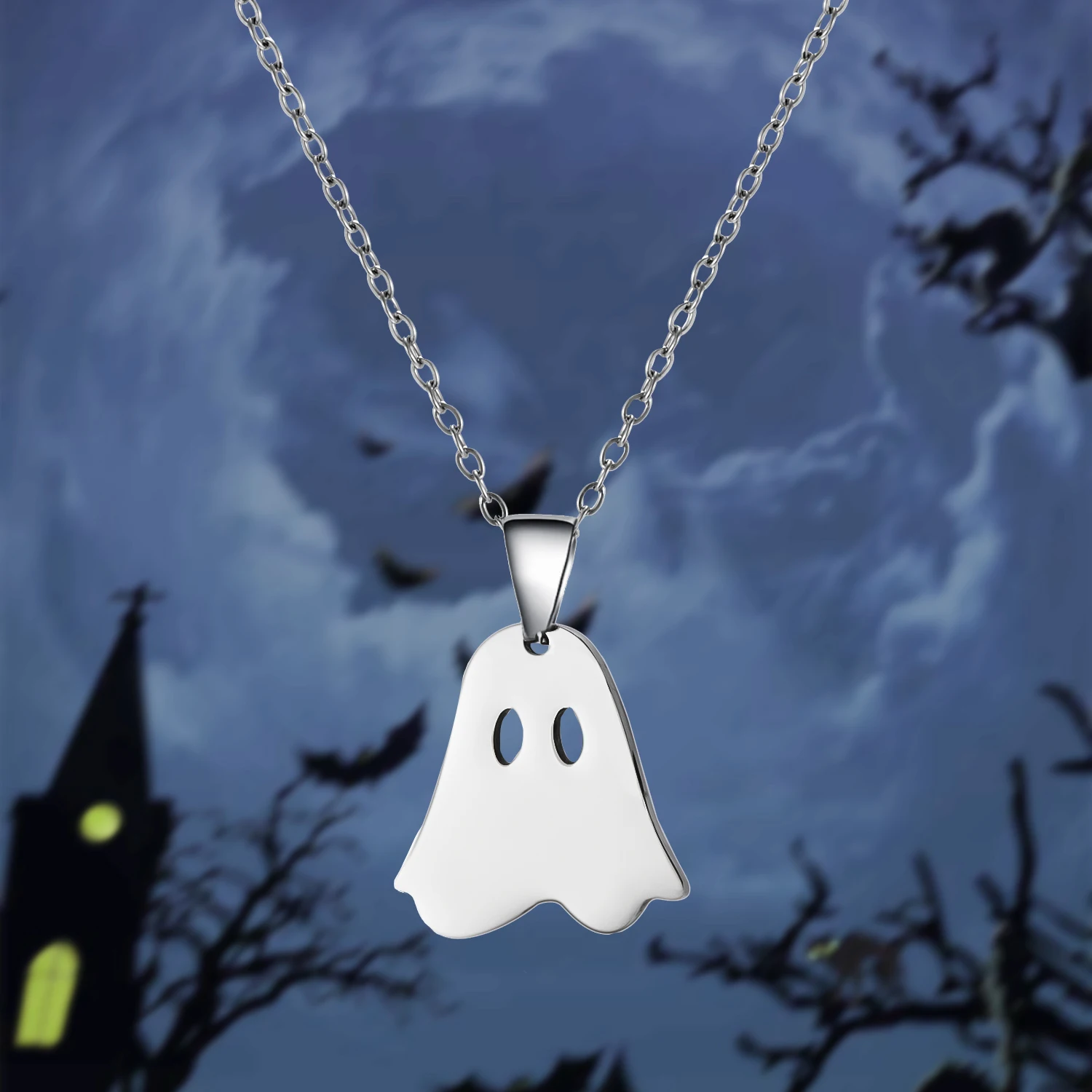 Mode Edelstahl Halloween Anhänger Halskette für Frauen Männer schwarze Katze Geist Spinne Kürbis Halskette Freundschaft Schmuck Geschenk – Detail 16