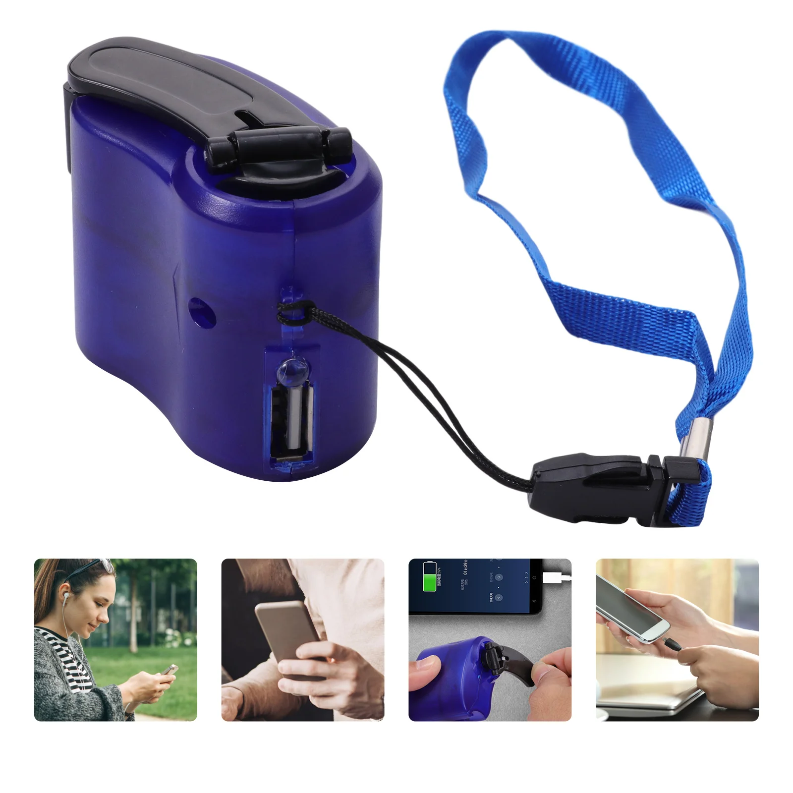 Handkurbelgenerator USB-Notfall für Outdoor-Camping Rotes LED-Licht Tragbare Powerbank Blaue Farbe Kunststoffmaterial