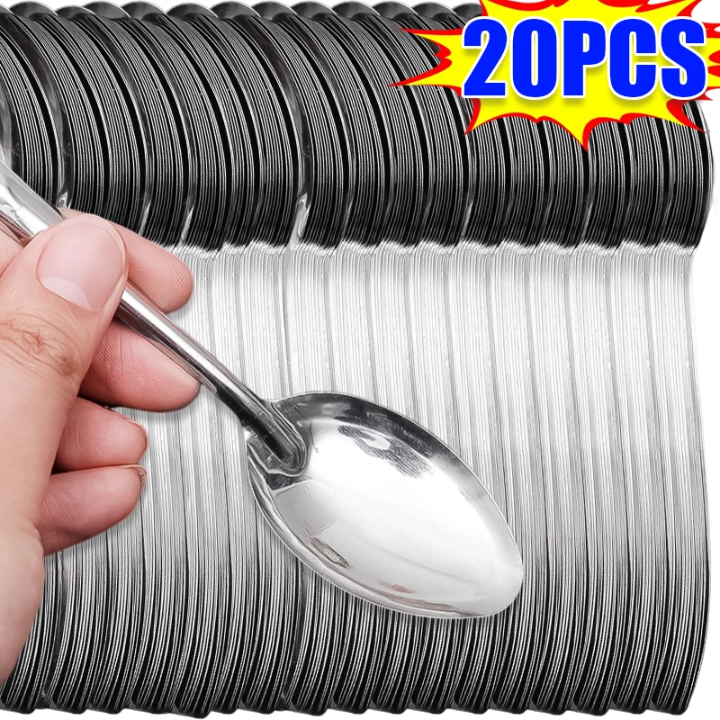 20/5PCS Stainless Steel Spoon Dessert Coffee Scoop Ice Cream Fruit Watermelon Teaspoon Kitchen Tableware Restaurant Supplies