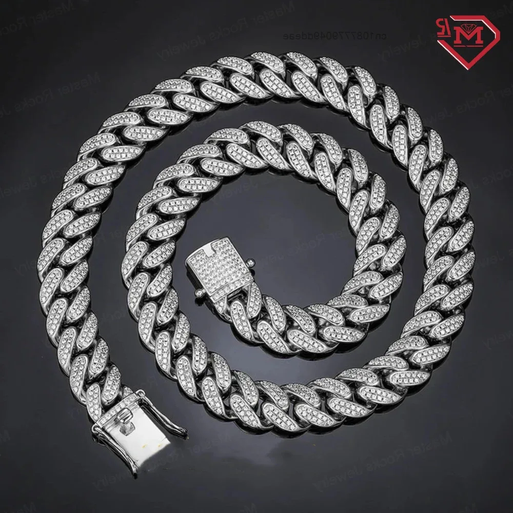 

Master Rocks Jewelry Hipjop Cuban Link Chain 925 Sterling Silver 12mm Iced Out VVS Moissanite Cuban Link Chain