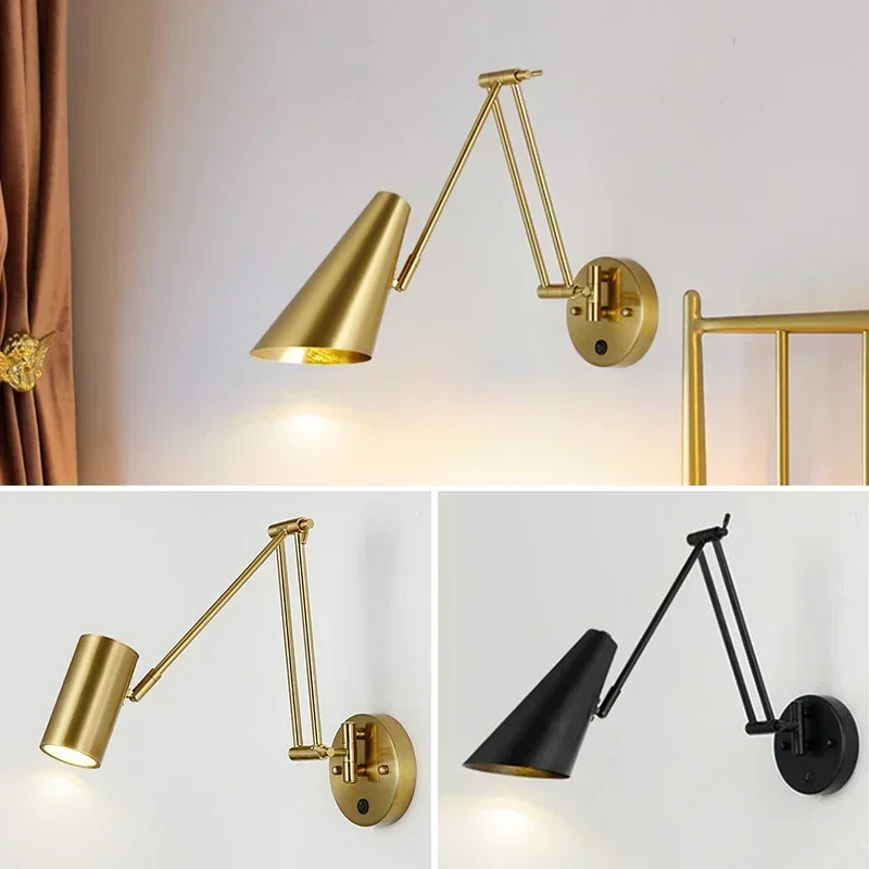 الشمال الحد الأدنى سوينغ الذراع الجدار مصباح استوديو غرفة نوم دراسة فندق غرفة السرير القراءة للطي تلسكوبي التبديل جدار ديكور #4