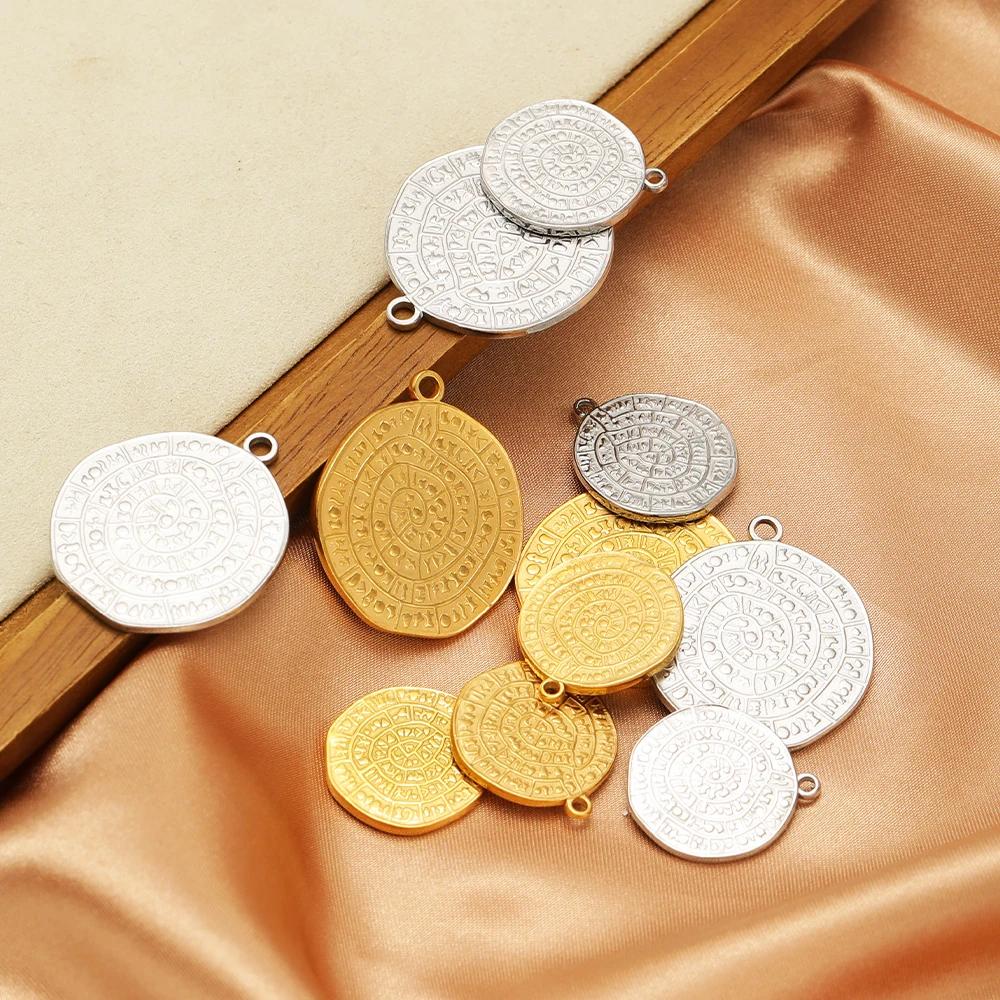 5pcs Waterproof Stainless Steel Embossed Charms Retro Viking Rune Pendant for DIY Jewelry Making Bracelet Necklace Material Bulk