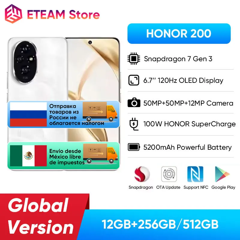 2024 Originele HONOR 200 Global Versie Snapdragon 7 Gen 3 5G Smartphone 6.7 ''AMOLED Display Ondersteuning HONOR 100 W SuperCharge