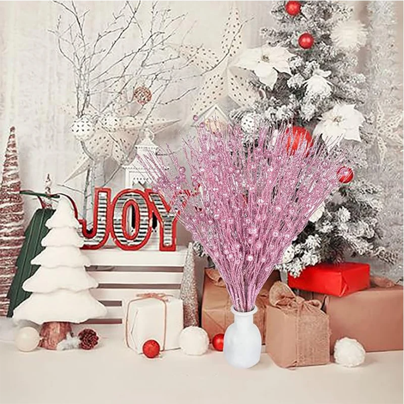5 Stück 42cm Künstliche Glitzer-Beeren-Zweige als Weihnachtsbaumschmuck für Zuhause Neujahr 2026 Navidad DIY Kranz-Zubehör – Detail 3