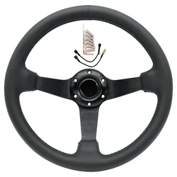 14inch/350mm Black Series Leather Deep Dish Drift Sport Steering Wheel for MOMO OMP NRG HKB SPARCO hub