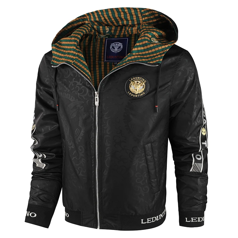 

New Men's Hooded Parker Coat Windproof Jacket Removable Hood Embroidered Patch Detail Multifunctional Pockets Outdoor Activities