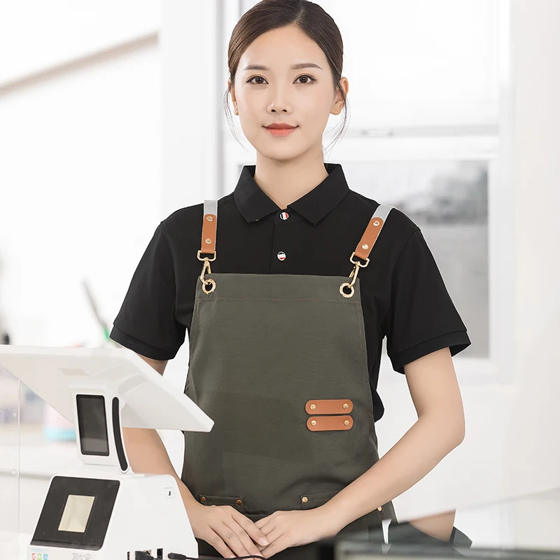 Waterproof Kitchen Apron For Women/Men With Pockets Work Mandil Cleaning Pinafore Restaurant Shop Waiter Work Uniform