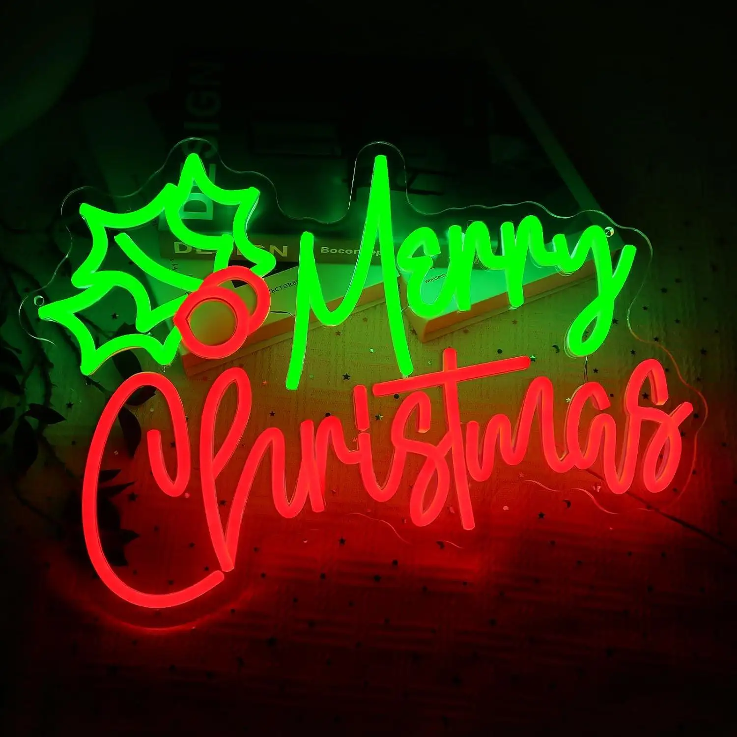 Merry Christmas Holly Berry Neon Sign Dimmable Led Lights For Xmas Party Home Bar Window Bedroom Wall Decoration Holiday Gifts