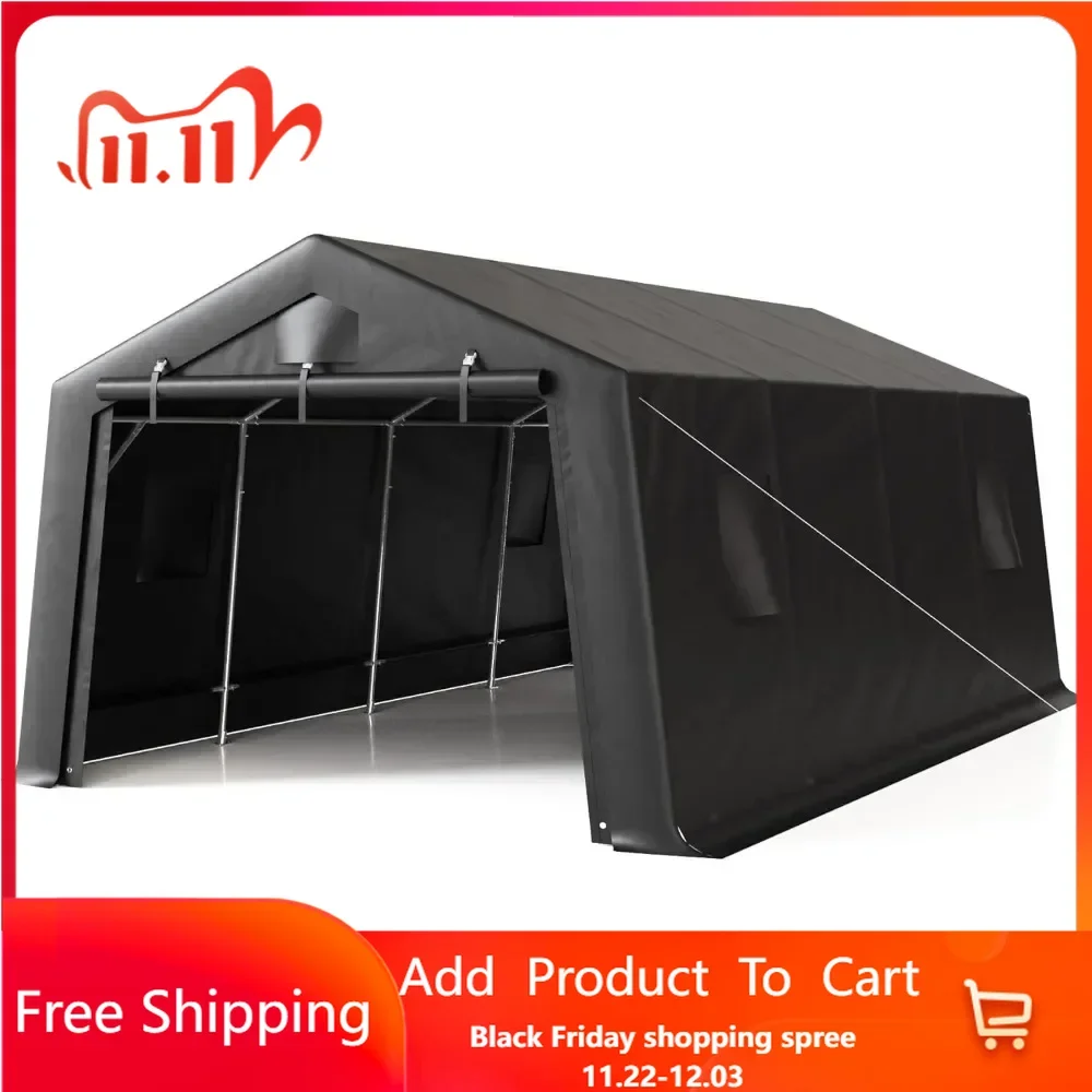 12'×20' Sharp Style Heavy Duty Carport,Car Canopy Portable Garage with Roll-up Zipper Door,Thick Shelter Storage Canopy Tent