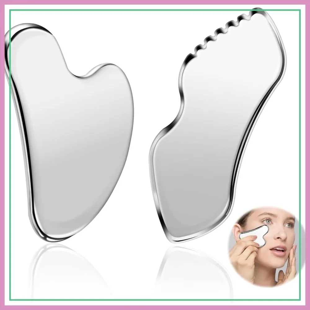 2 Pcs Stainless Steel Scraping Facial Tool for Jawline Sculpting & Lymphatic Drainage, Face Massager