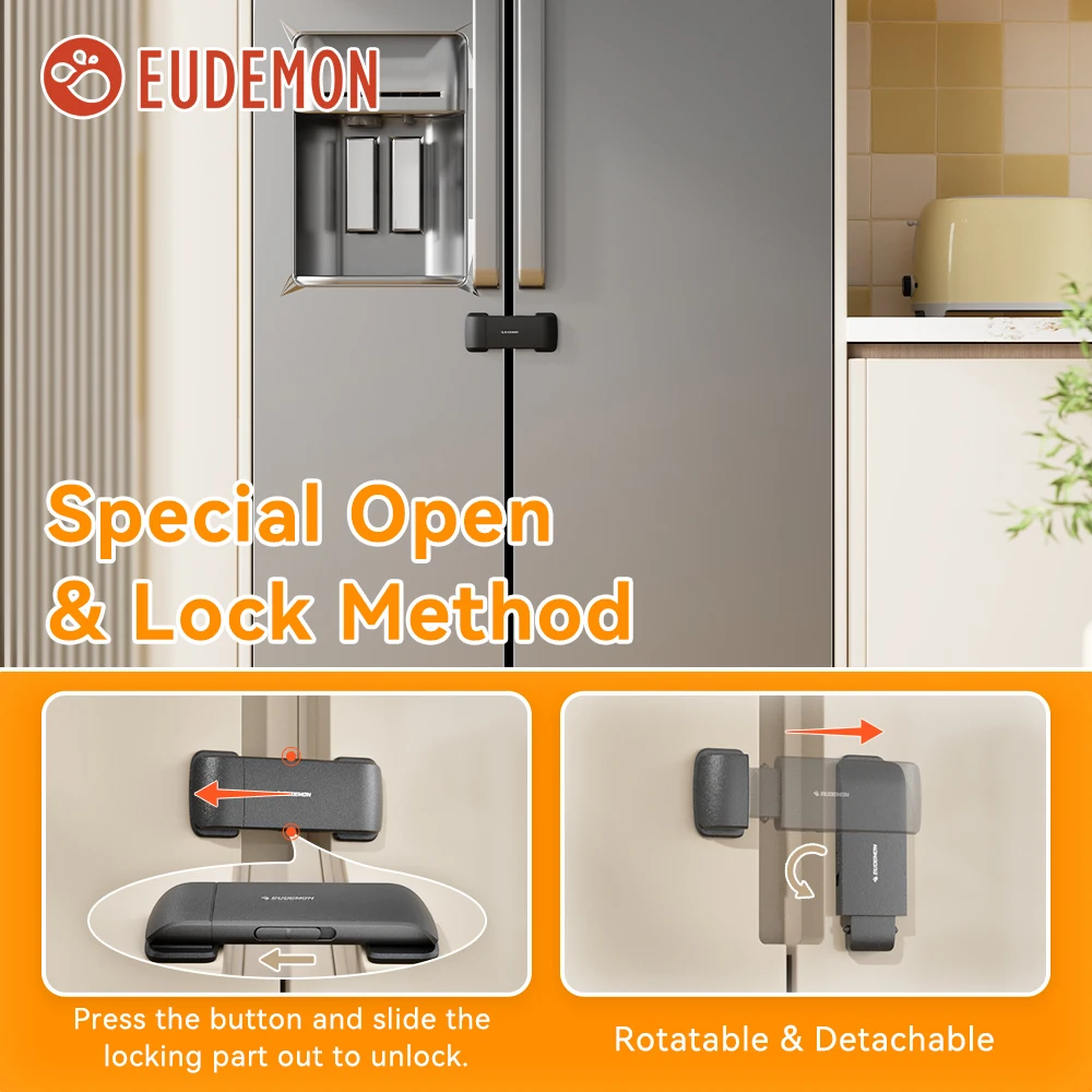 EUDEMON-Atualizado francês Frigorífico Door Lock, Frigorífico Freezer Lock, porta Gap, Distância porta do armário, Lock Protect Baby, 1Pc