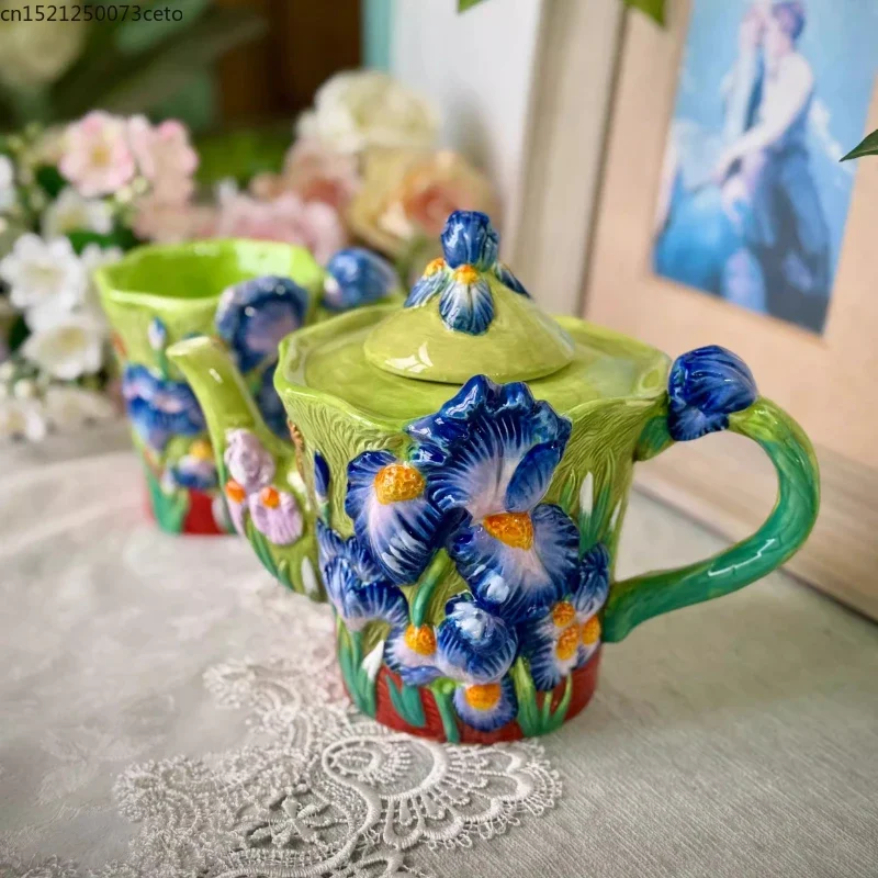 

Iris Ceramic Teapot Underglaze Color Ceramic Coffee Pot Coffee Cup Mug Home Afternoon Tea Black Tea Cup New Home Wedding Gift