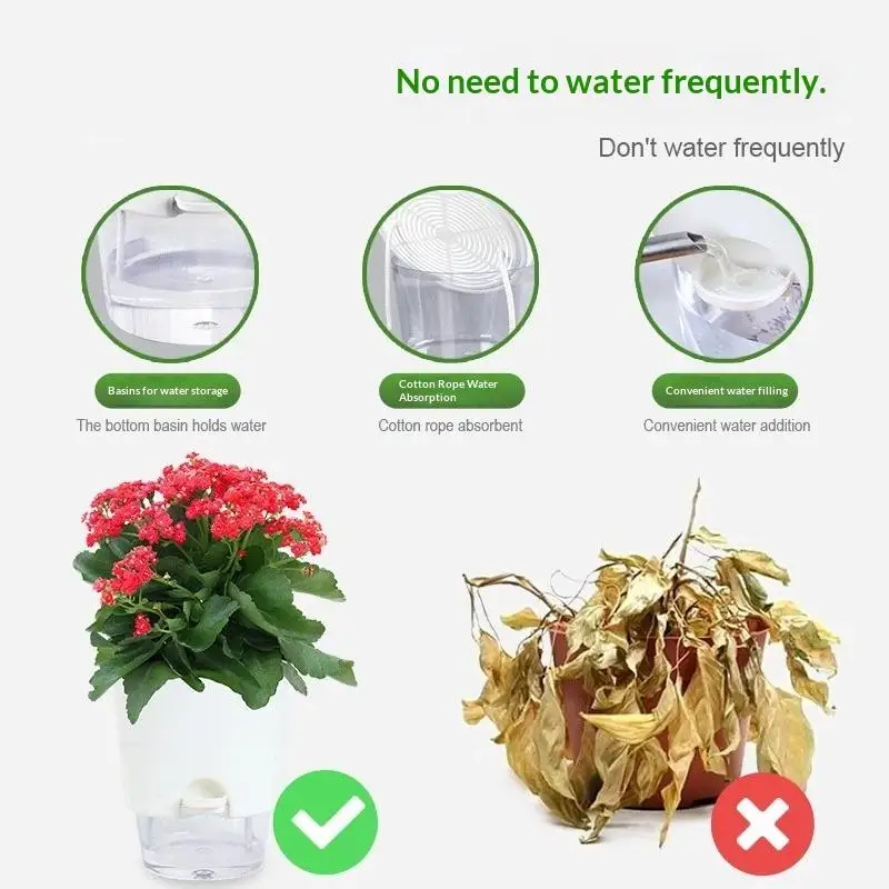 Hydroponic Pot Self Watering Flower Pot Liquid Farming Soilless Cultivation Planter Cotton Rope Watering