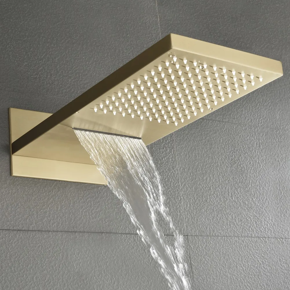 Modern Luxury Rainfall Waterfall Shower Head Set Remote Control Eco-Friendly 5 Year Warranty Dual Outlet Easy Wall Mount High