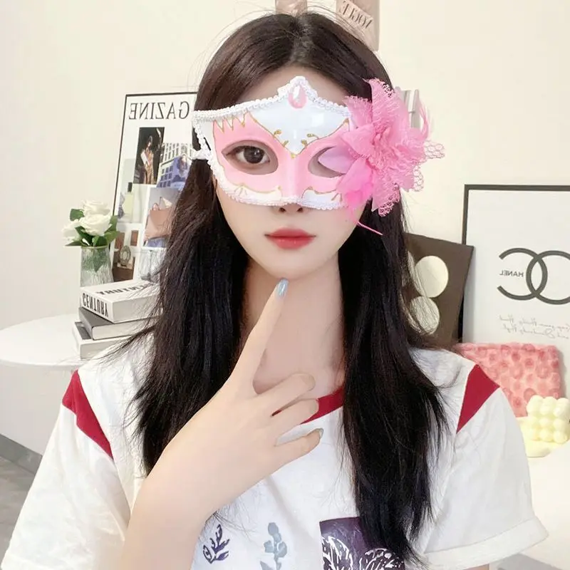 Women Flower Masquerade Masks Sexy Lace Rhinestones Halloween Mardi Gras Costume Cosplay Birthday Party Prom Props Blue Pink Red