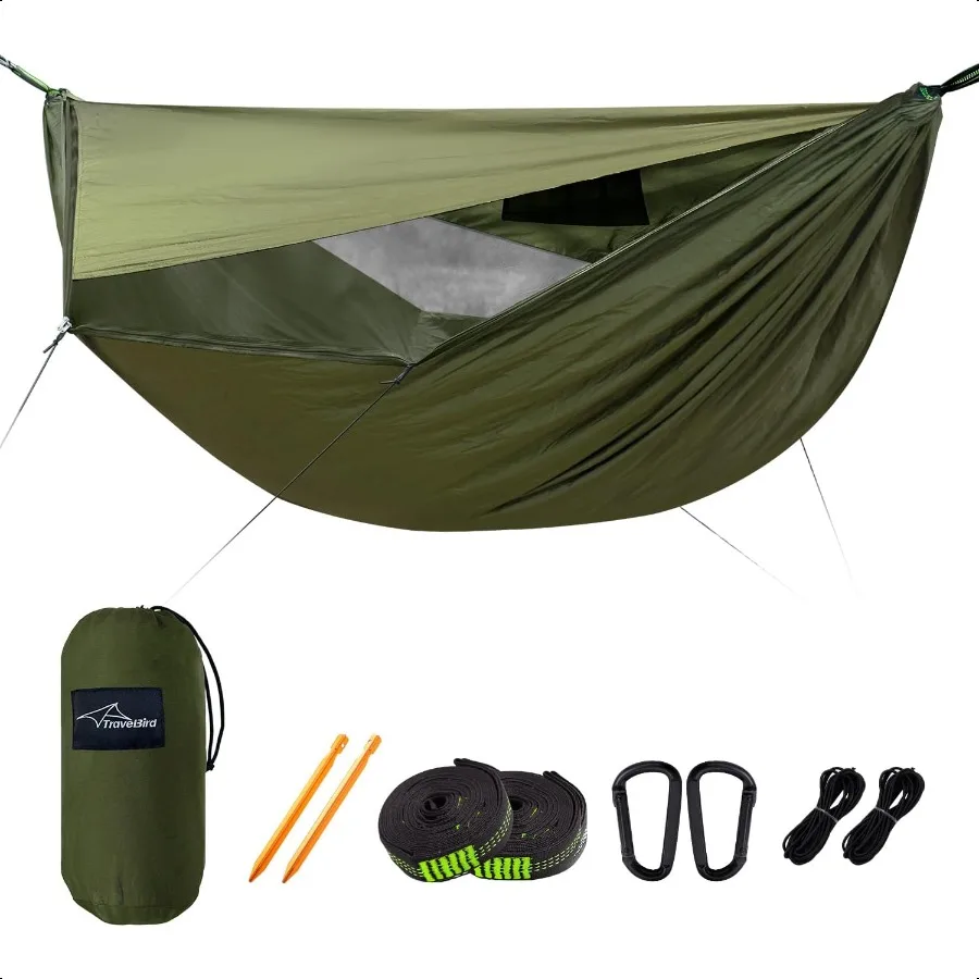 

Camping Hammock with Mosquito Net and Sunshade Backpacking Hammock with Ridge Rope Tree Straps Lightweight Portable Hammocks fo