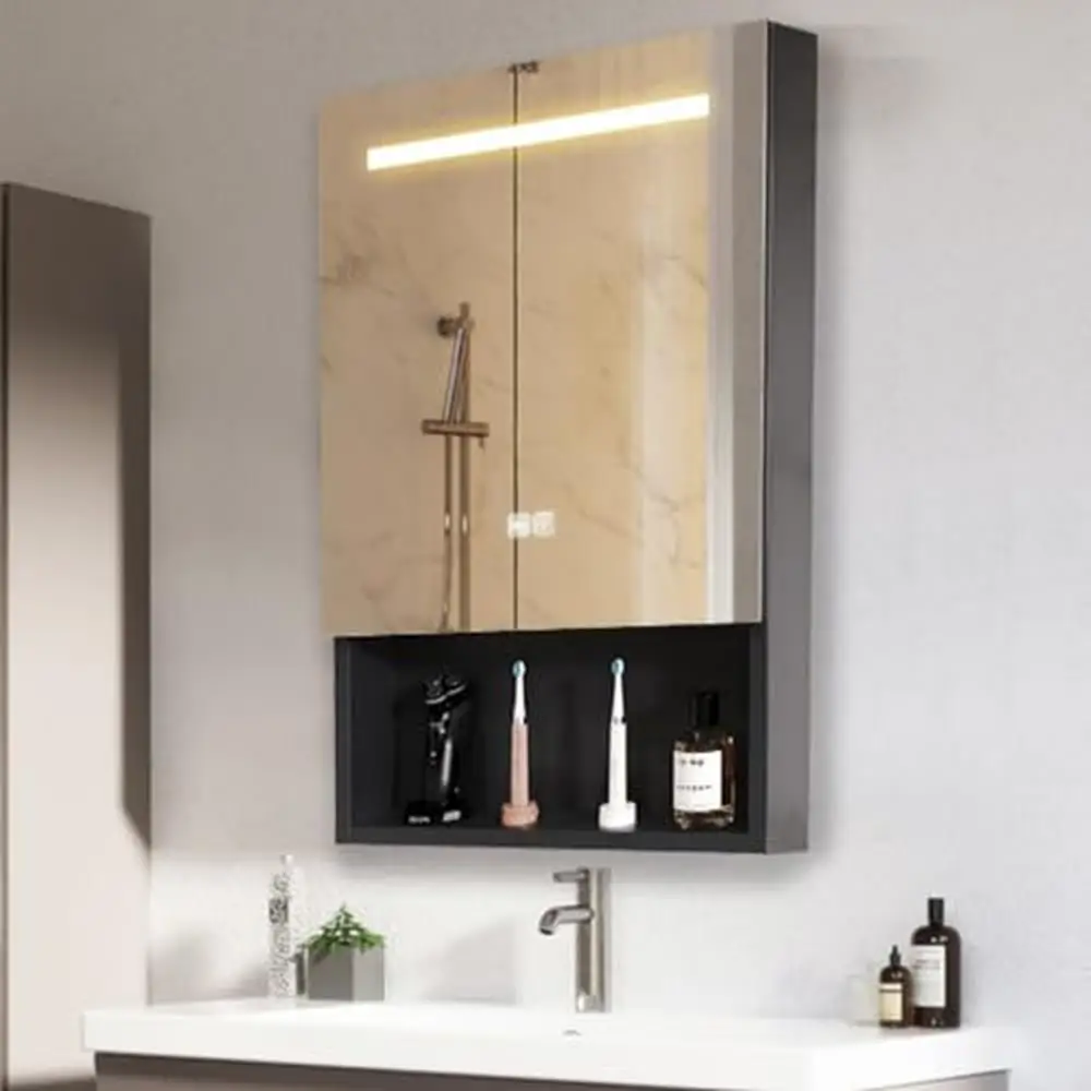 Armadietto per medicinali da bagno a LED con armadio a specchio illuminato Dimmer antiappannante supporto facile in lega di alluminio resistente alla ruggine impermeabile