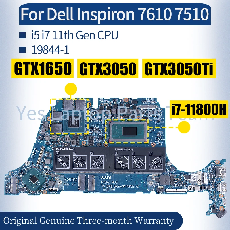 

Материнская плата для ноутбука Dell Inspiron 7610 7510, 19844-1 0J0MWF 0TW2DN 1VFRT8 i5 i7 11-го поколения GTX1070, материнская плата для ноутбука