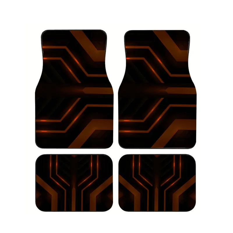 

Neon Orange Geometric Line 4PCS Car Floor Mats Universal Fit Orange Neon Geometric Lines Non-Slip Foot Carpets Auto Accessories