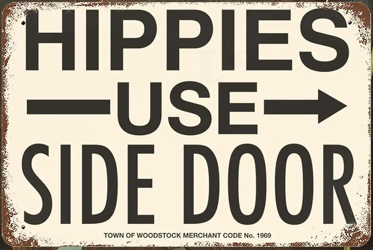 Vintage Metal Tin Sign Hippies Use Side Door Wall Art Decor, Right Pointing Poster For Home Living Room Bedroom Garden Garage