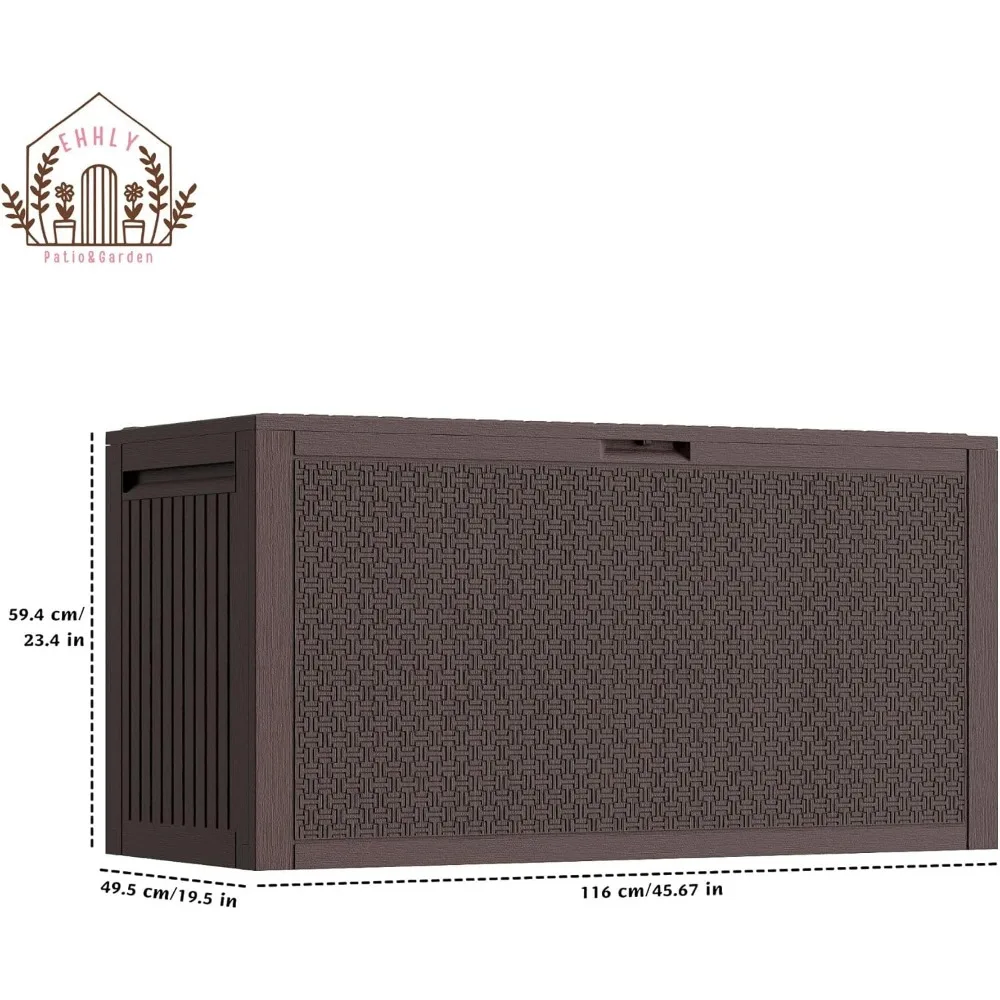 صندوق تخزين مقاوم للماء للاستخدام الخارجي قابل للقفل لوسائد الفناء والسطح - سعة 90 جالونًا، مادة بلاستيكية من الروطان، مثالية للثانية