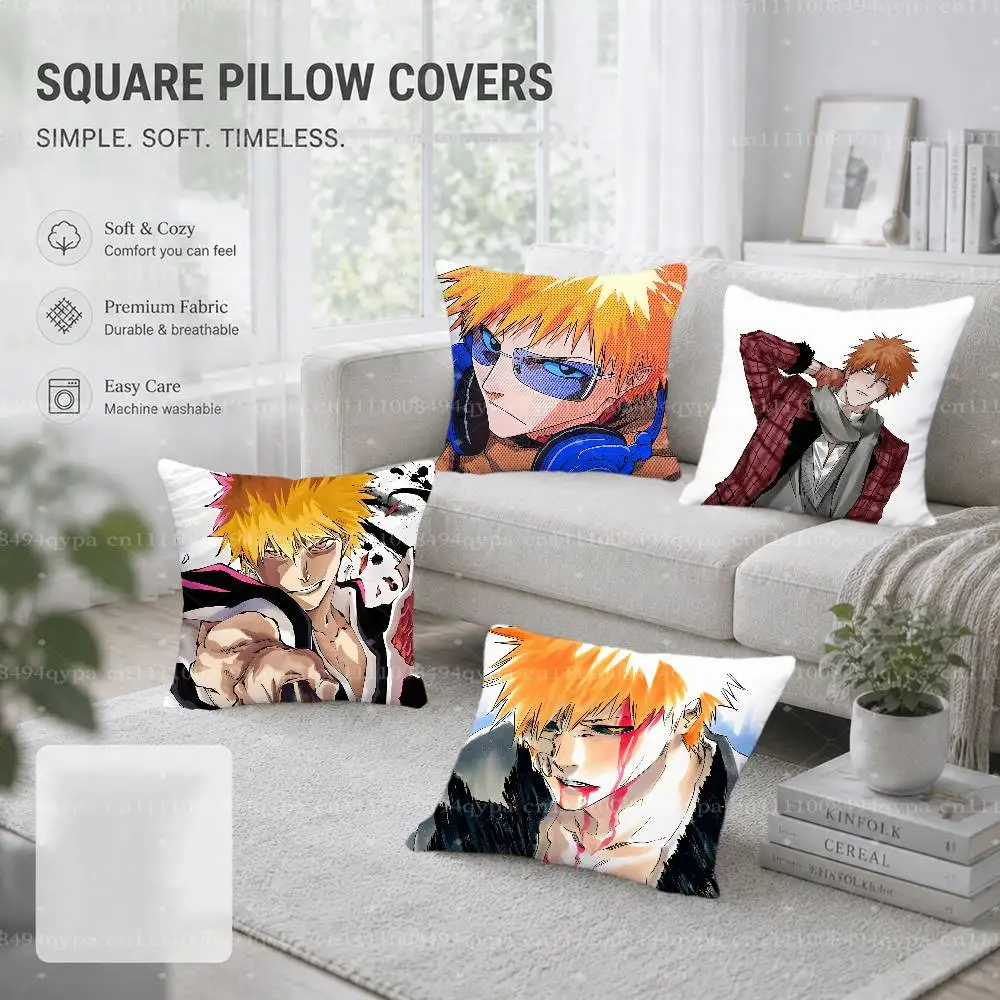 I-Ichigo Kurosaki B-BleachS Throw Pillow Cushion Cases Kawaii Decorative Living Room Decor Soft Decorative Pillows