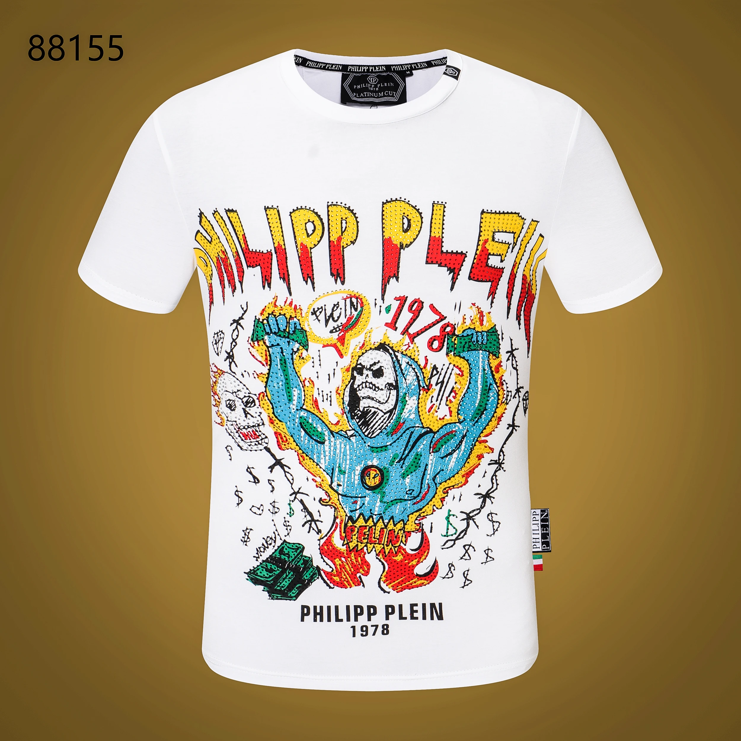 Philipp Plein New Trend Personality Classic Retro Fashion Sports Summer Men's and Women's Hip Hop Diamond Graffiti Crewneck T-shirt Men's and Women's Casual Outdoor Party