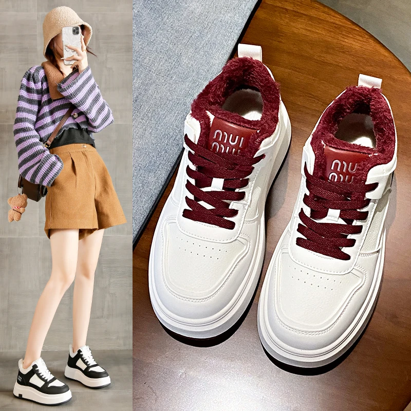 

Cotton shoes with fleece lining for warmth, casual versatile thick-soled sports trendy shoes, ZS89