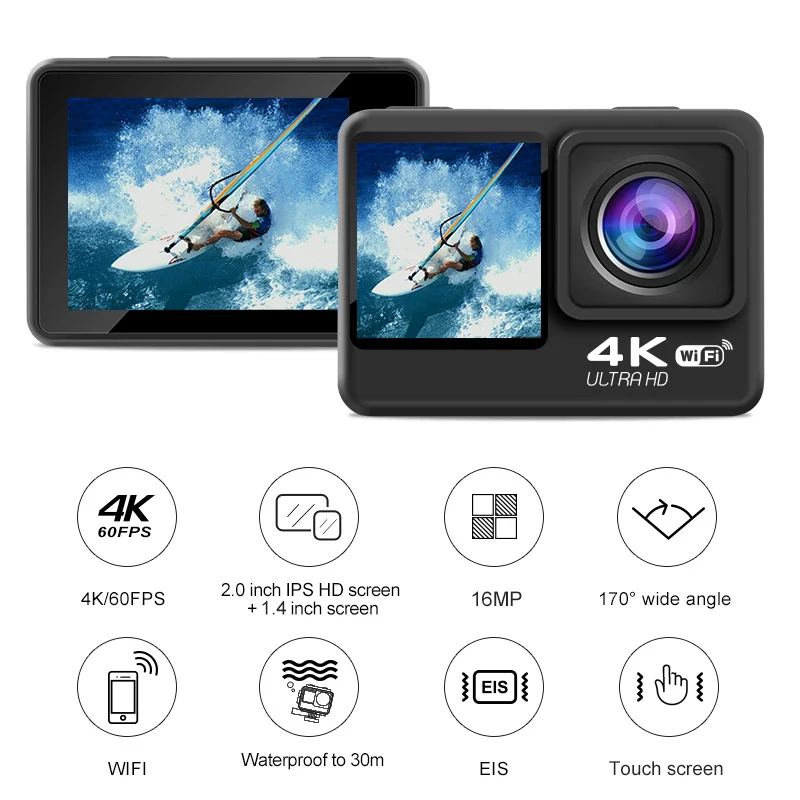 4K 60FPS Underwater action camera with and EIS anti shake function