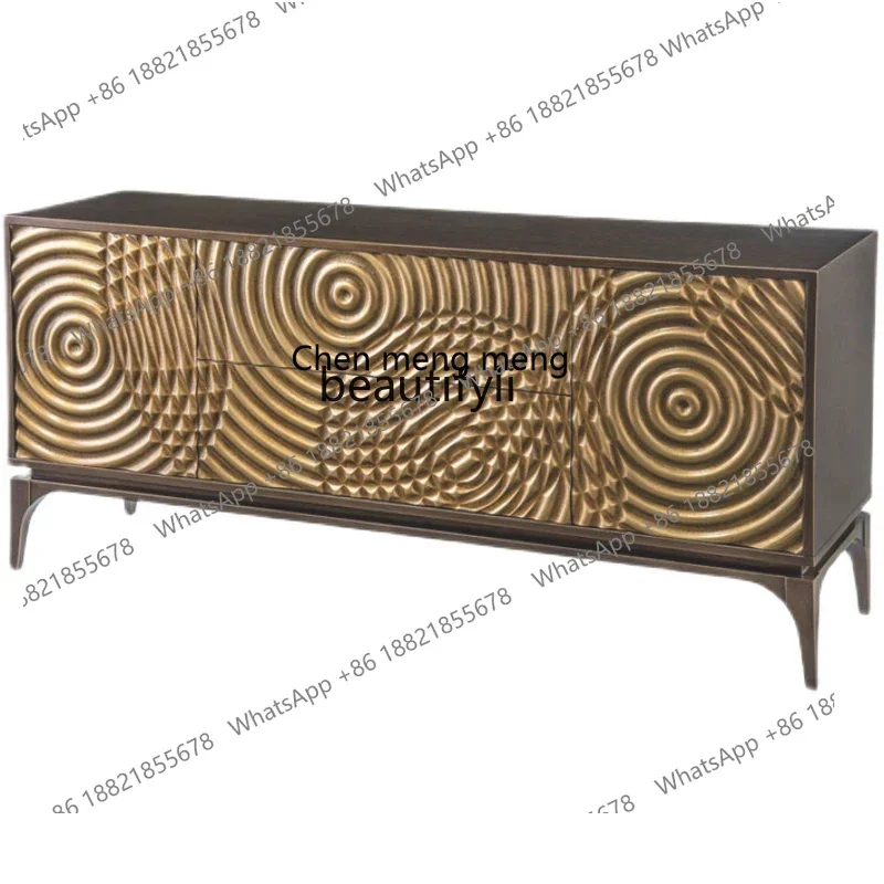 

182C American Light Luxury Style Entry Door Positive Entrance Sideboard Cabinet Post-Modern Solid Wood Carved Curio Cabinet