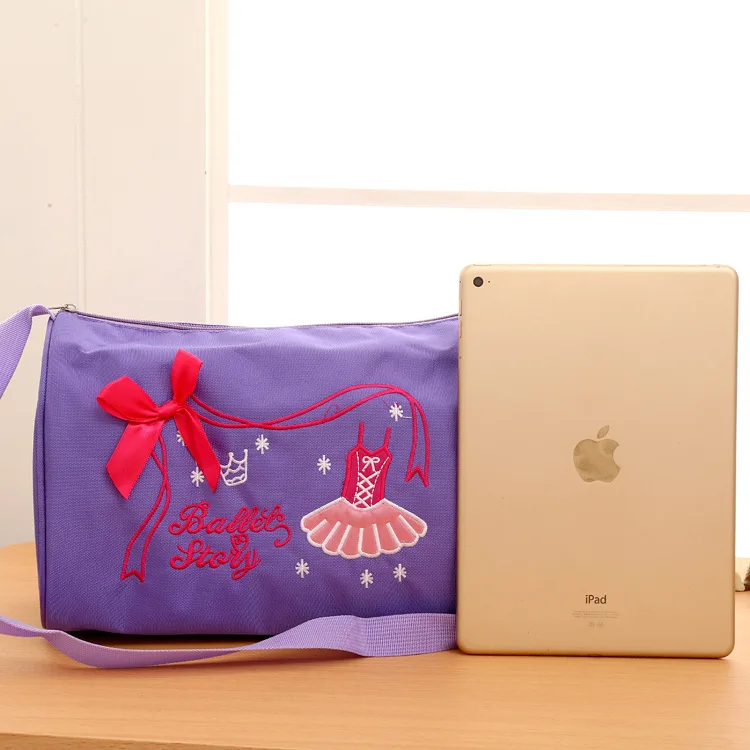 Waterproof nylon cloth children's dance single-shoulder bag, lightweight, double-layer embroidered, detachable cross-body bag