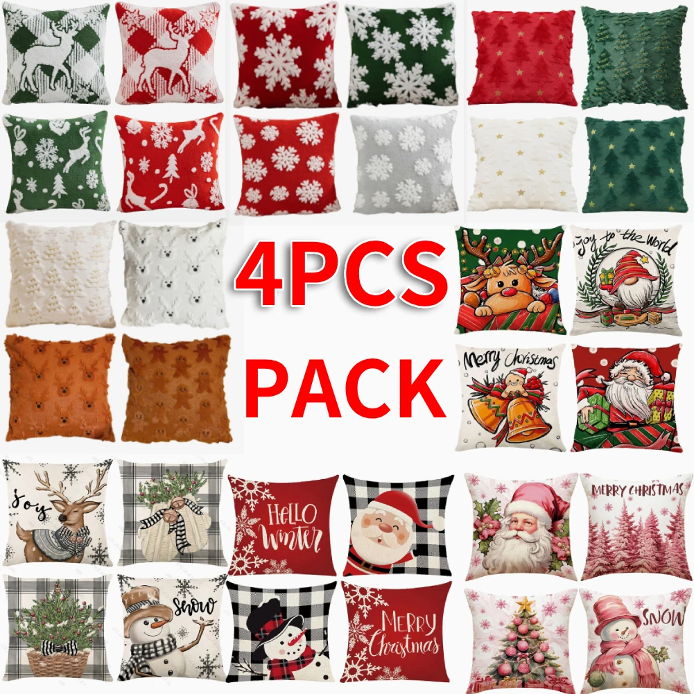 4Pack Christmas Decorations Pillow Covers Sofa Square Throw Pillow Cases Stamping Snowflake Waist Cushion Cover Home Bed Decor