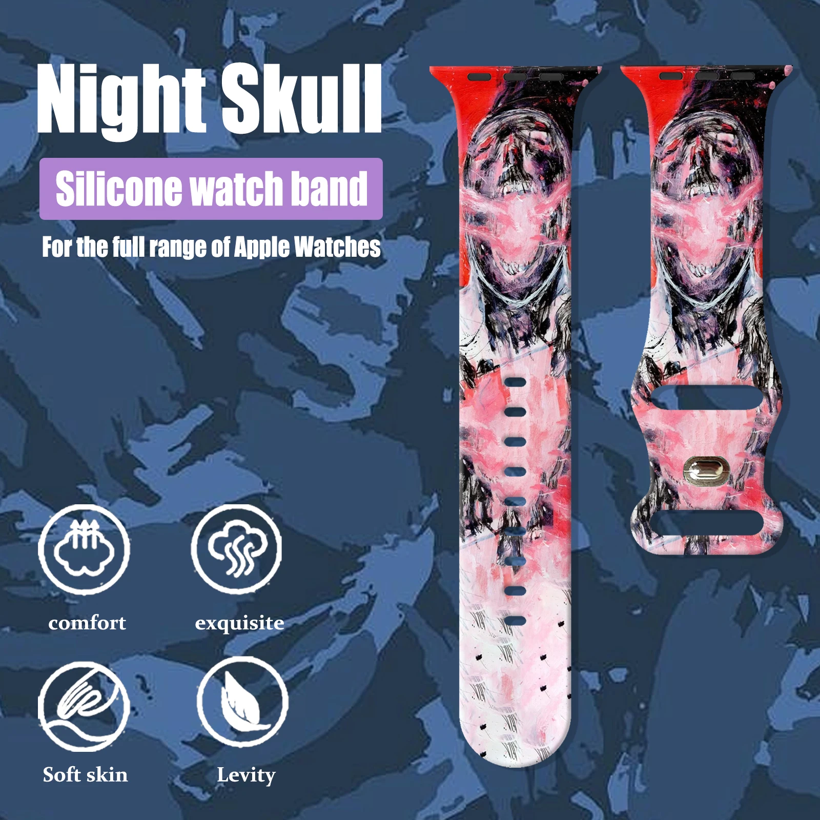 Night Skull Series Strap for Apple Watch 9 8 7 SE 6 Silicone Bracelet Replaceable Band for iWatch 45mm 44mm 42mmm 41mm Watchband