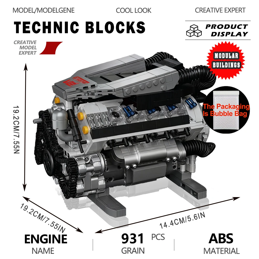 

V8 Engine Machinery Model Building Blocks Technical Bricks Mechanical Desk Decor Assembly Sets Toys Christmas Gift For Kids